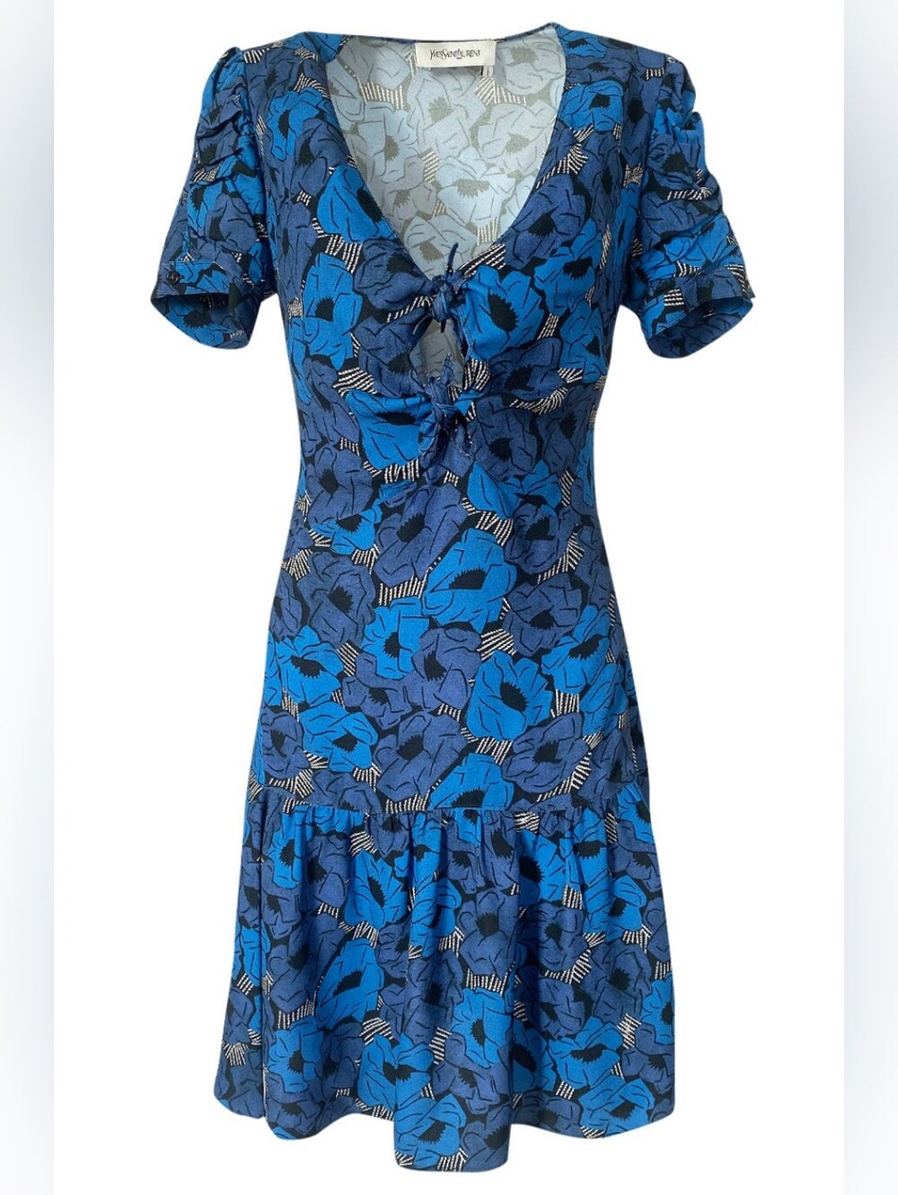 NWT YSL Saint Laurent Resort 2012 Runway Look 23 Blue Abstract Floral Dress 38